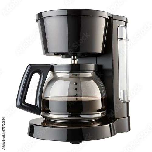 Modern Black Coffee Maker with Glass Carafe - Isolated on White