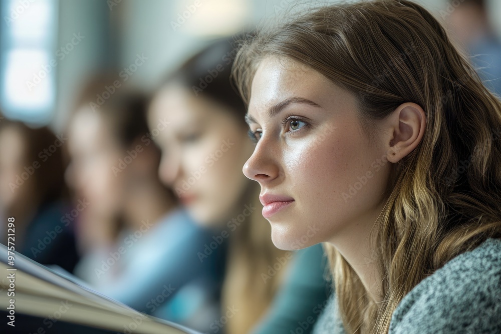 custom made wallpaper toronto digitalYoung woman listening attentively to a university lecture