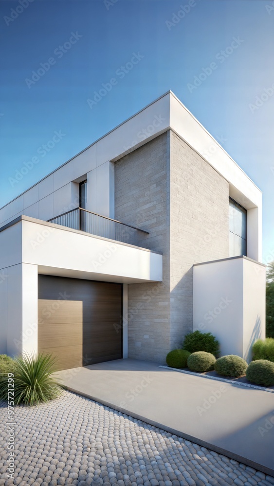 Modern architectural house exterior with a sleek design and landscaped surroundings Modern architectural house exterior with a sleek design and landscaped surroundings
