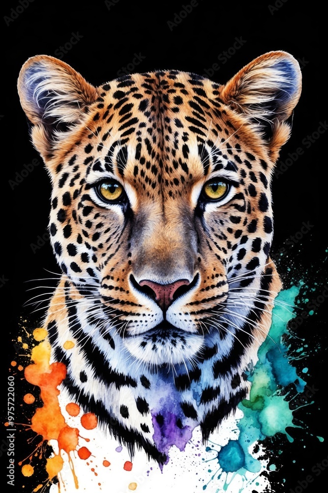 Obraz premium A vibrant and colorful illustration of a jaguar's face