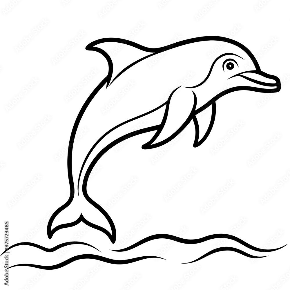 Dolphin leaping out of the water, with clean, smooth curves vector