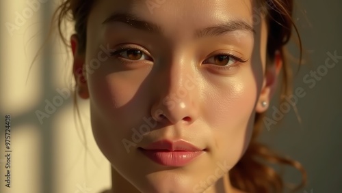 Wallpaper Mural Close Up Portrait of a Young Woman s Face with Sunlight Torontodigital.ca