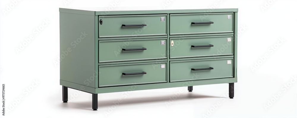 Modern green dresser with six drawers, perfect for bedroom storage and organization. Stylish design blends functionality with aesthetics. Modern green dresser with six drawers, perfect for bedroom storage and organization. Stylish design blends functionality with aesthetics.