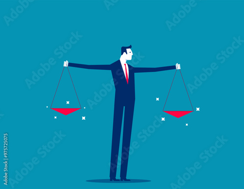 Decision or balance concept. Comparison advantage and disadvantage, integrity or honest truth, pros and cons or measurement, judge or ethical, businessman comparing scale to be equal, fair measuring.