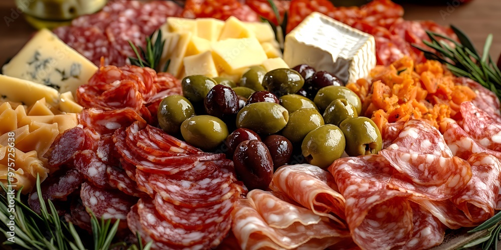 Appetizer Platter with Salami, Cheese and Olives Appetizer Platter with Salami, Cheese and Olives