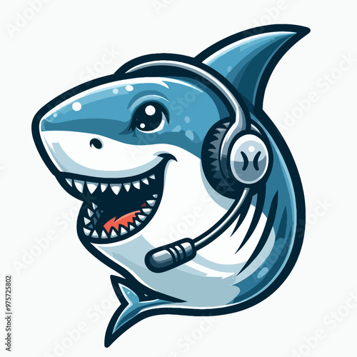 A cartoon shark with a headset on its head