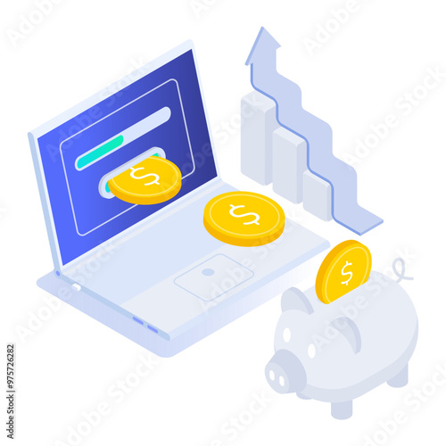 An isometric icon of money transfer online 

