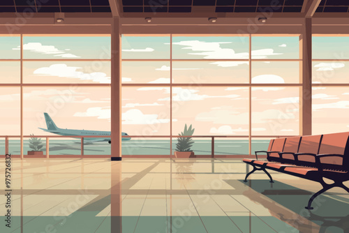 Serene airport terminal with airplane