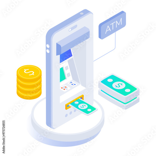 An isometric style icon of mobile withdrawal 