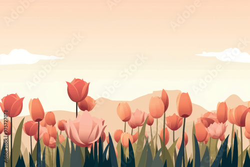 Beautiful tulip field illustration