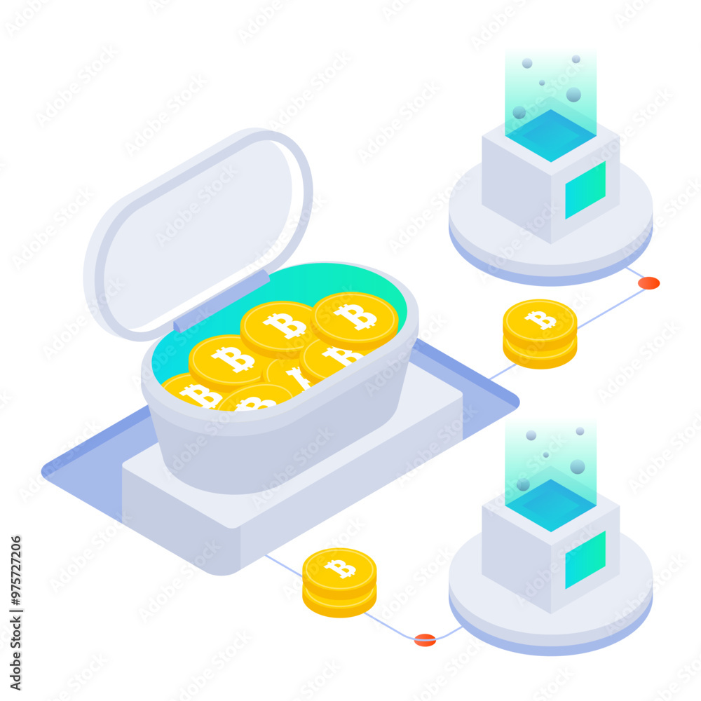 Fotografie Bitcoin collection icon in isometric style