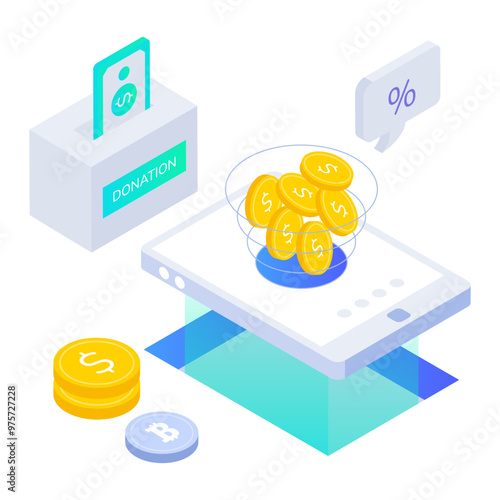 An isometric icon of online donation 