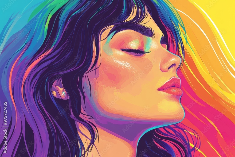 trans woman who's proud and gay, colourful rainbow as a background, celebrating pride trans woman who's proud and gay, colourful rainbow as a background, celebrating pride