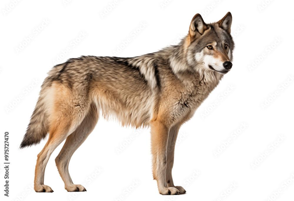 Wild Gray Wolf Standing Alert With Fluffy Fur Coat Wild Gray Wolf Standing Alert With Fluffy Fur Coat