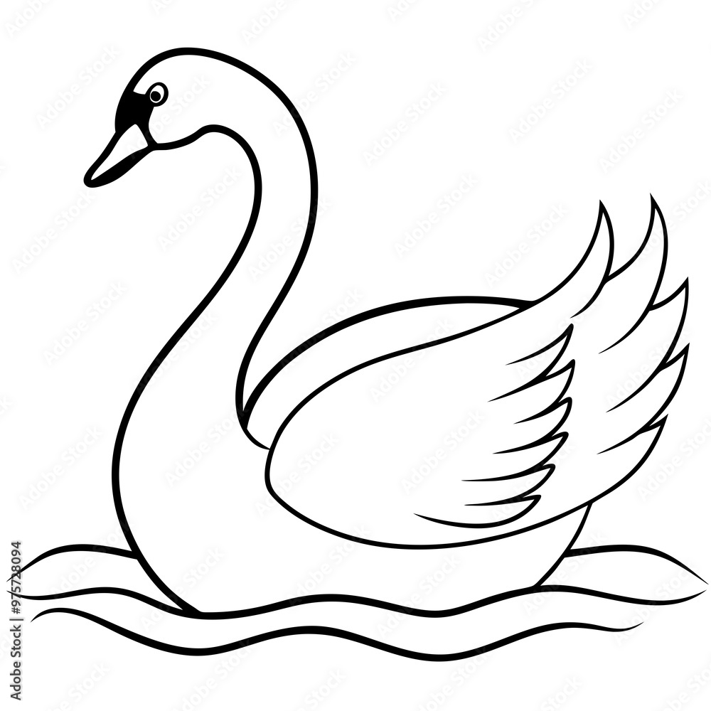 Obraz premium Graceful swan with long, flowing neck and wings in a serene lake setting vector