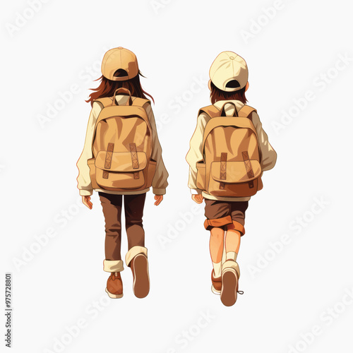Children walking with backpacks