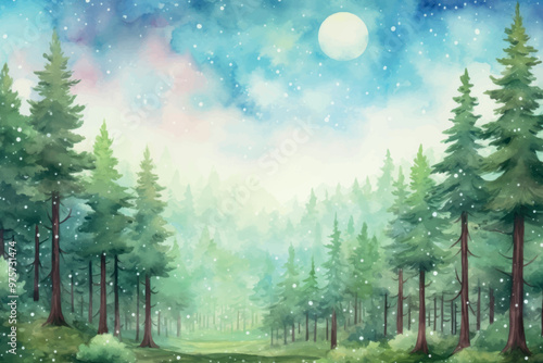 Serene forest under moonlight sky
