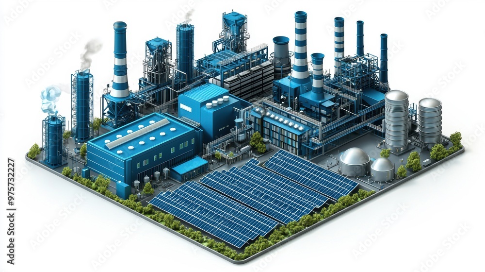 A large industrial complex with a lot of machinery and a lot of smoke A large industrial complex with a lot of machinery and a lot of smoke