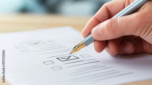 Hand Checking Checkbox on Paper Form with Pen