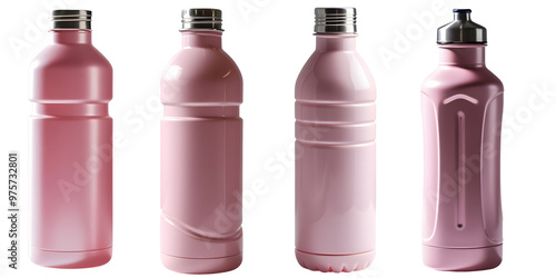 Water bottle set pink blank water pot set isolated on white and transparent background.