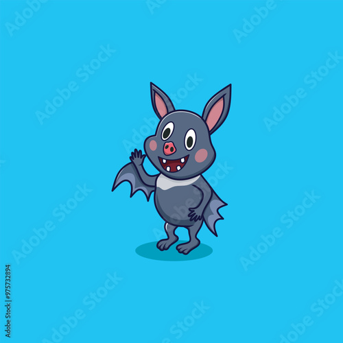 Halloween bat character. Illustration for Halloween decorations. Simple vector with cute animal from different side. Cartoon flat vector isolated on colorful background. 