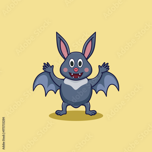 Halloween bat character. Illustration for Halloween decorations. Simple vector with cute animal from different side. Cartoon flat vector isolated on colorful background. 