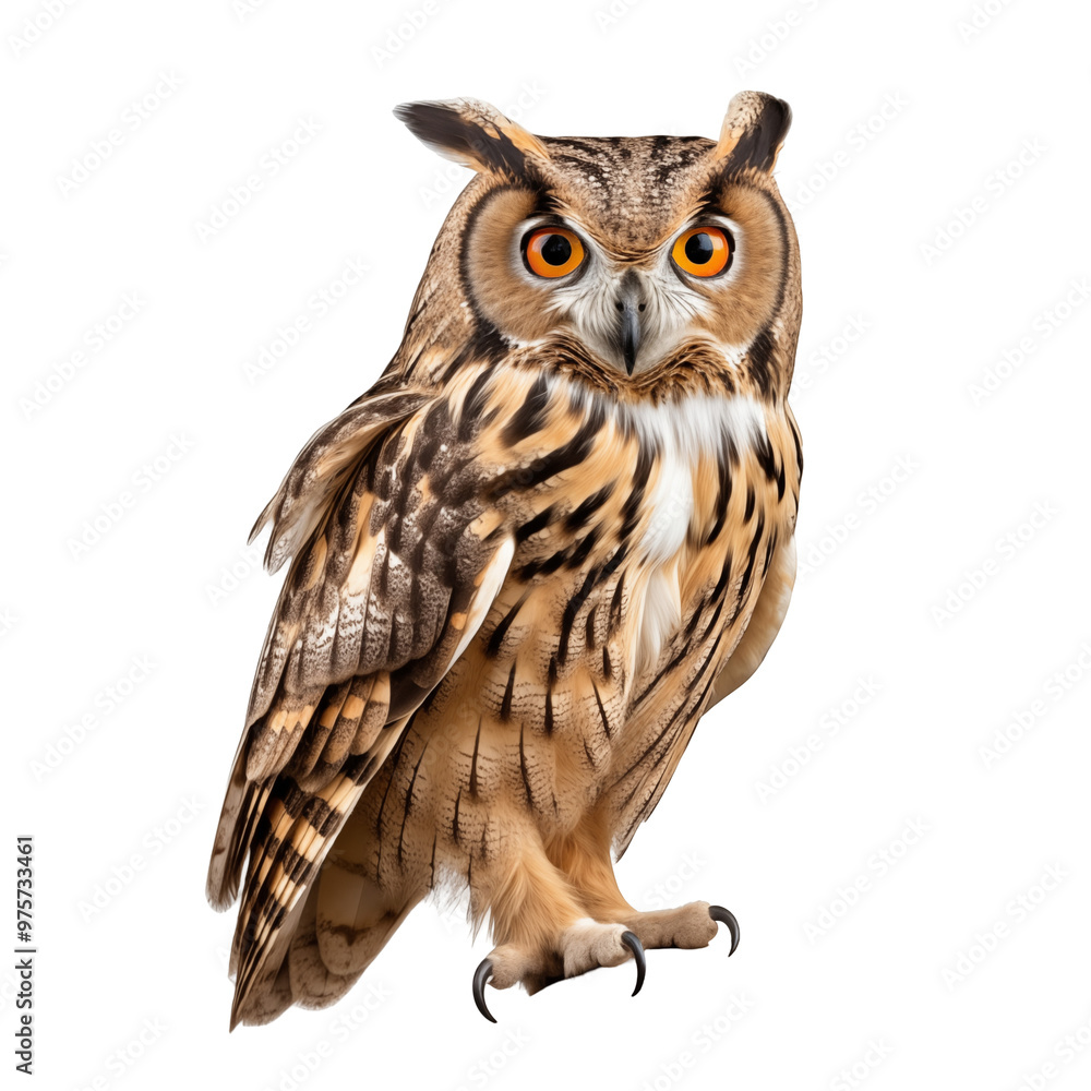 Obraz premium Majestic Eurasian Eagle-Owl Perched on a Wooden Branch