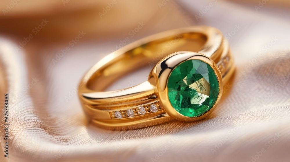 A luxurious gold ring with green diamond A luxurious gold ring with green diamond