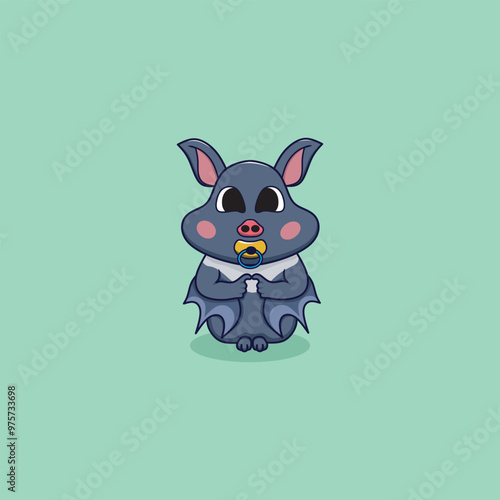 Halloween bat character. Illustration for Halloween decorations. Simple vector with cute animal from different side. Cartoon flat vector isolated on colorful background. 