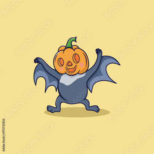 Halloween bat character. Illustration for Halloween decorations. Simple vector with cute animal from different side. Cartoon flat vector isolated on colorful background. 
