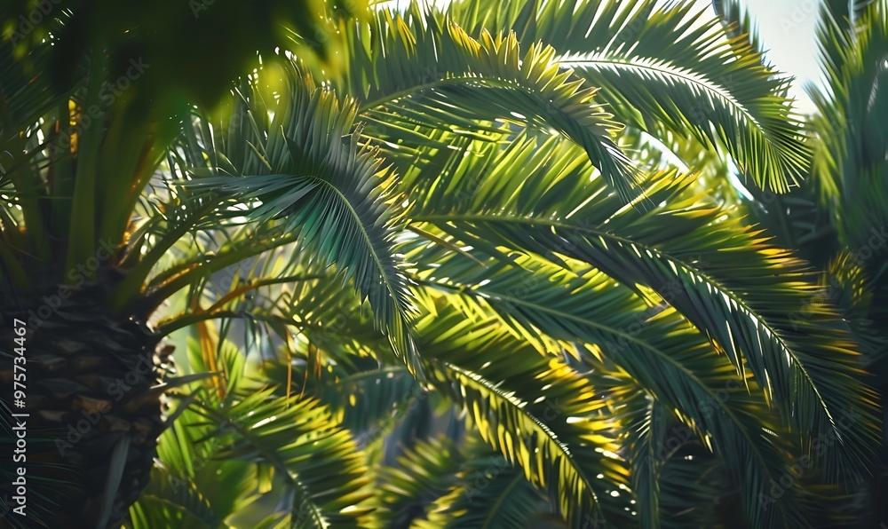 Obraz premium Palm trees on the background of the jungle. Tropical background.