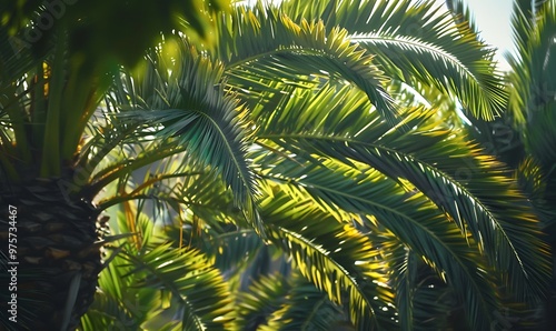 Palm trees on the background of the jungle. Tropical background.