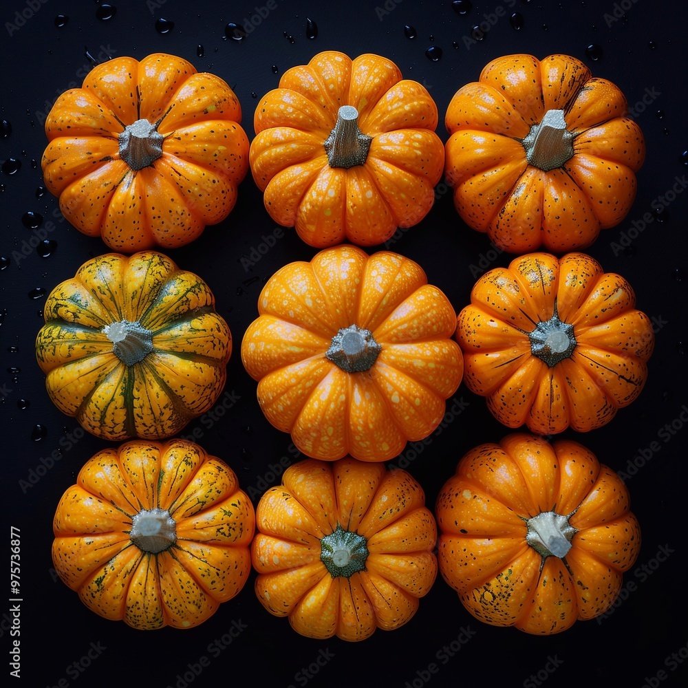 Carefully arranged pumpkins top view, Halloween theme Carefully arranged pumpkins top view, Halloween theme