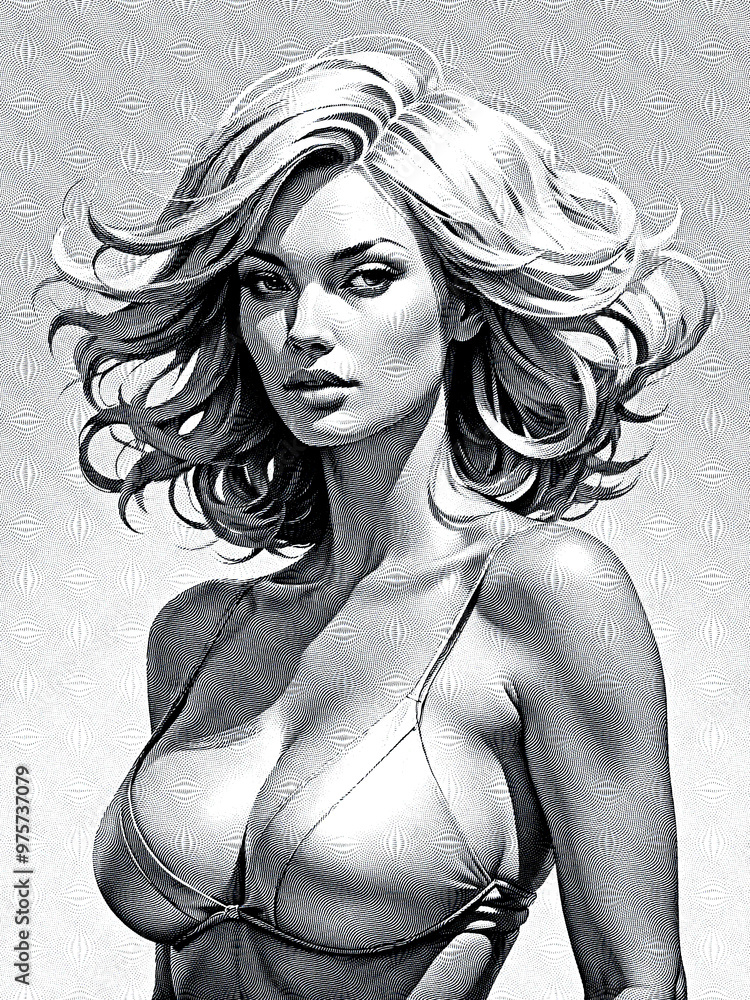 portrait of a girl in bikini. engraving effect, generative ai illustration portrait of a girl in bikini. engraving effect, generative ai illustration