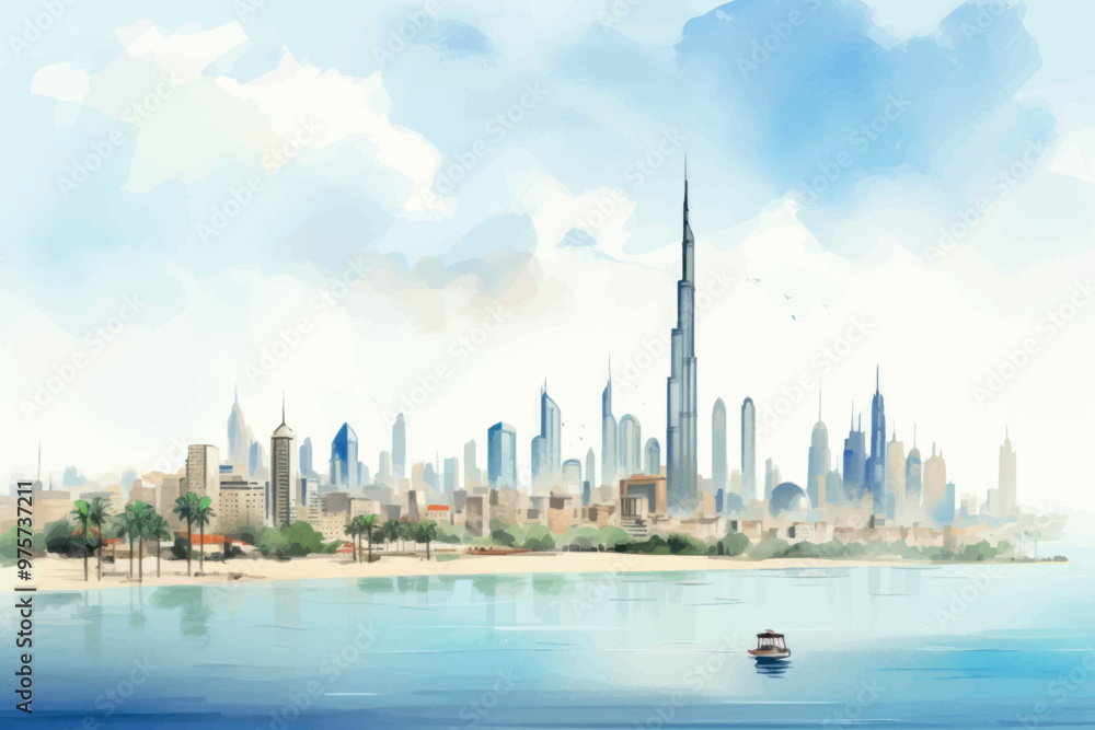 Obraz premium Modern skyline with waterfront view