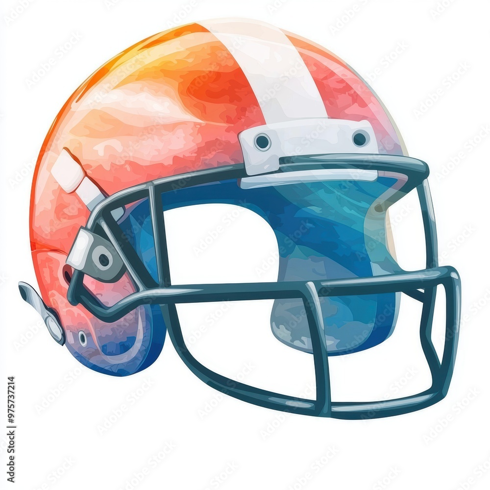 Fototapeta premium Cartoon-style football helmet, fun and playful design, bright primary colors illustration, isolated on white background