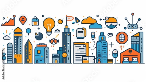 Business topics, company - modern outlined flat vector concept illustrations set, corporate Memphis style Business metaphor