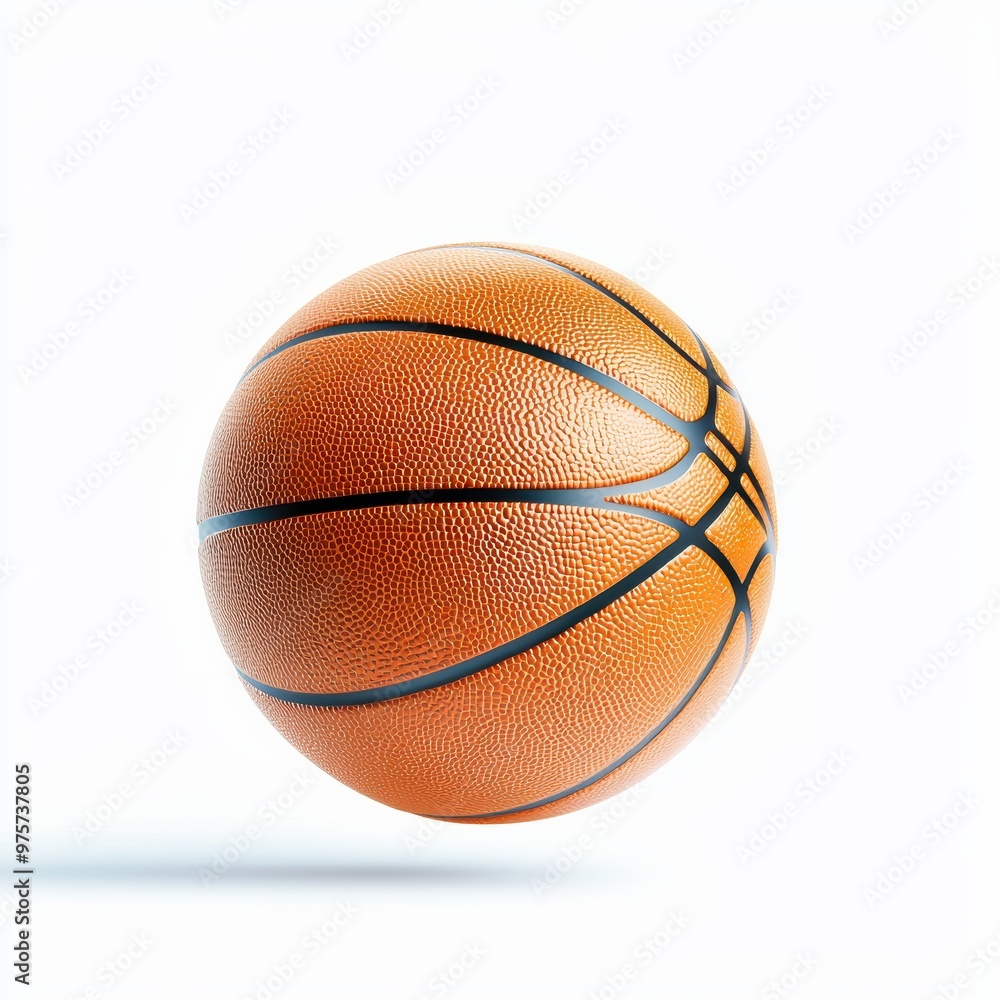 Fototapeta premium Basketball in mid-air, dynamic sports action, motion blur effect, realistic 3D illustration, isolated on white background