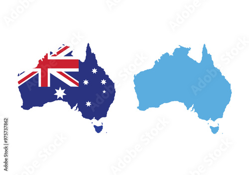 Australia country map and flag, vector illustration.