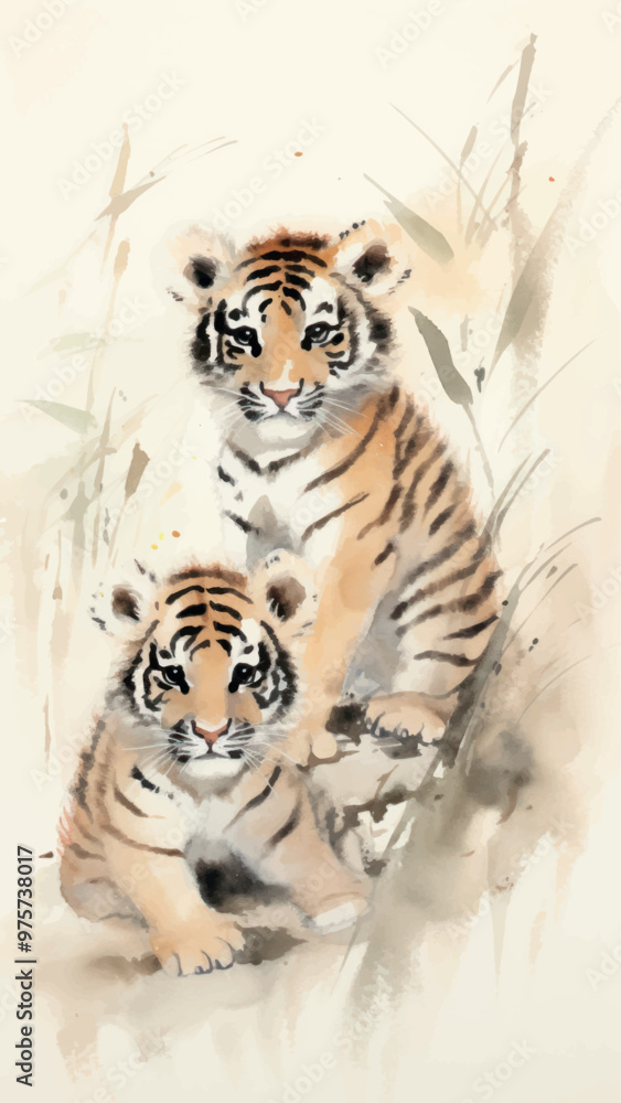 Watercolor tiger cubs painting Watercolor tiger cubs painting