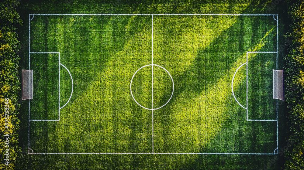 上空から見たサッカーグラウンドのフィールド
