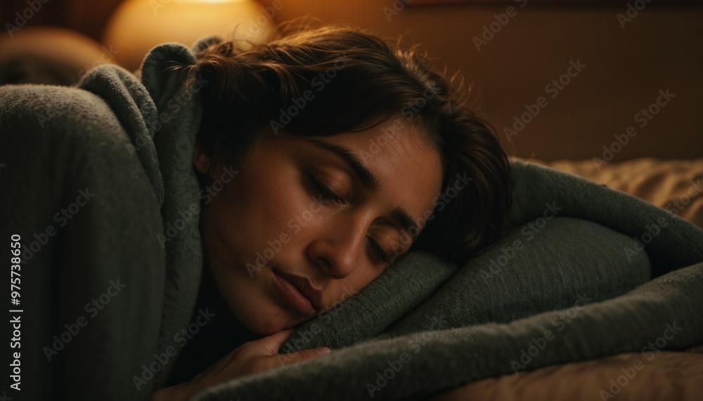 Person feeling sluggish and tired, curled up under a blanket late at night illustration Person feeling sluggish and tired, curled up under a blanket late at night illustration