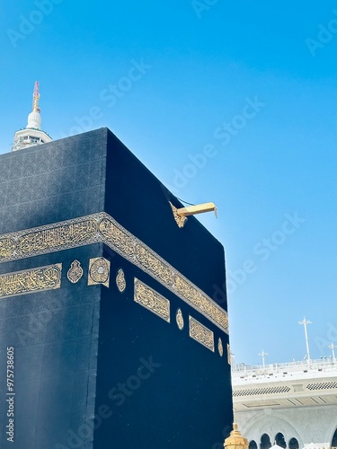 Mecca, Saudi Arabia - August 09, 2024 - Photo of the Kaaba a building in the center of the holiest mosque in Islam, Masjidilharam, in Makkah, Saudi Arabia. photo