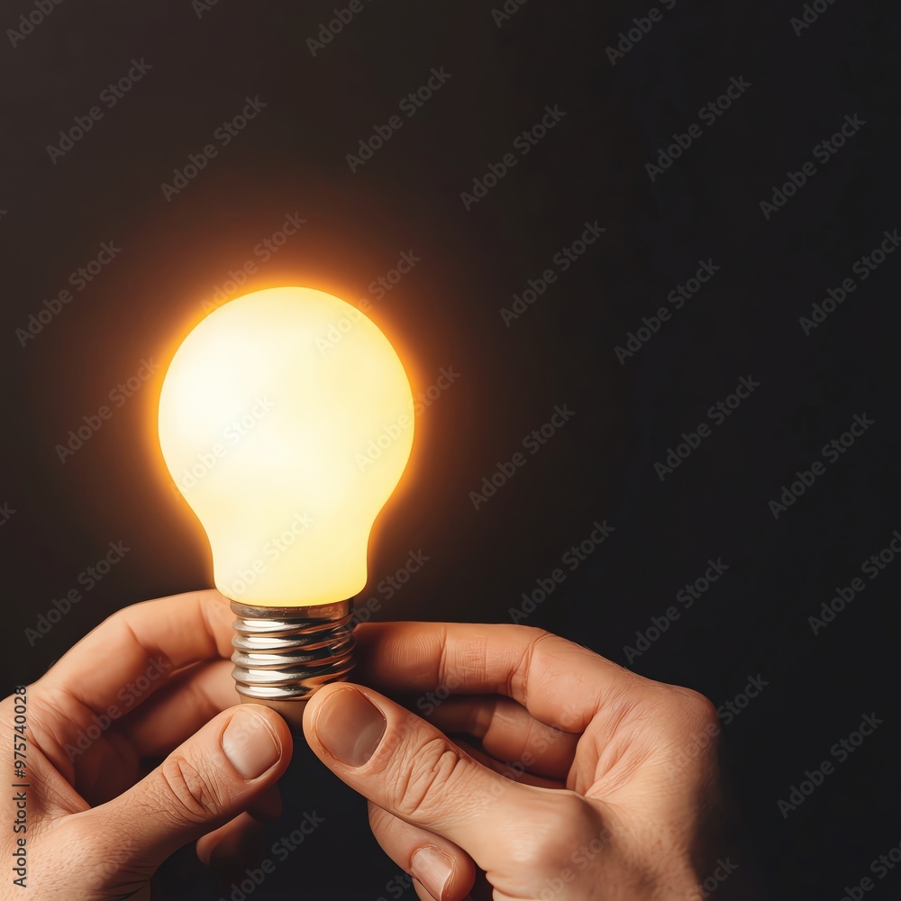 A glowing light bulb held between hands, symbolizing innovation and ideas in a dark background. A glowing light bulb held between hands, symbolizing innovation and ideas in a dark background.