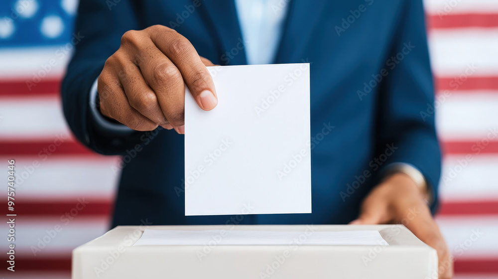 Close-up of a poll worker placing a ballot into a secure box Close-up of a poll worker placing a ballot into a secure box