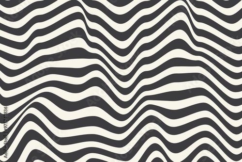 Abstract horizontal background with black and beige wavy stripes. Trendy vector illustration with ripple lines. Retro style background