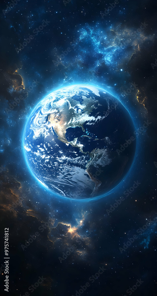 Obraz premium Stunning view of Earth from space, showcasing vibrant colors and cosmic beauty. Perfect for projects related to nature and the universe.
