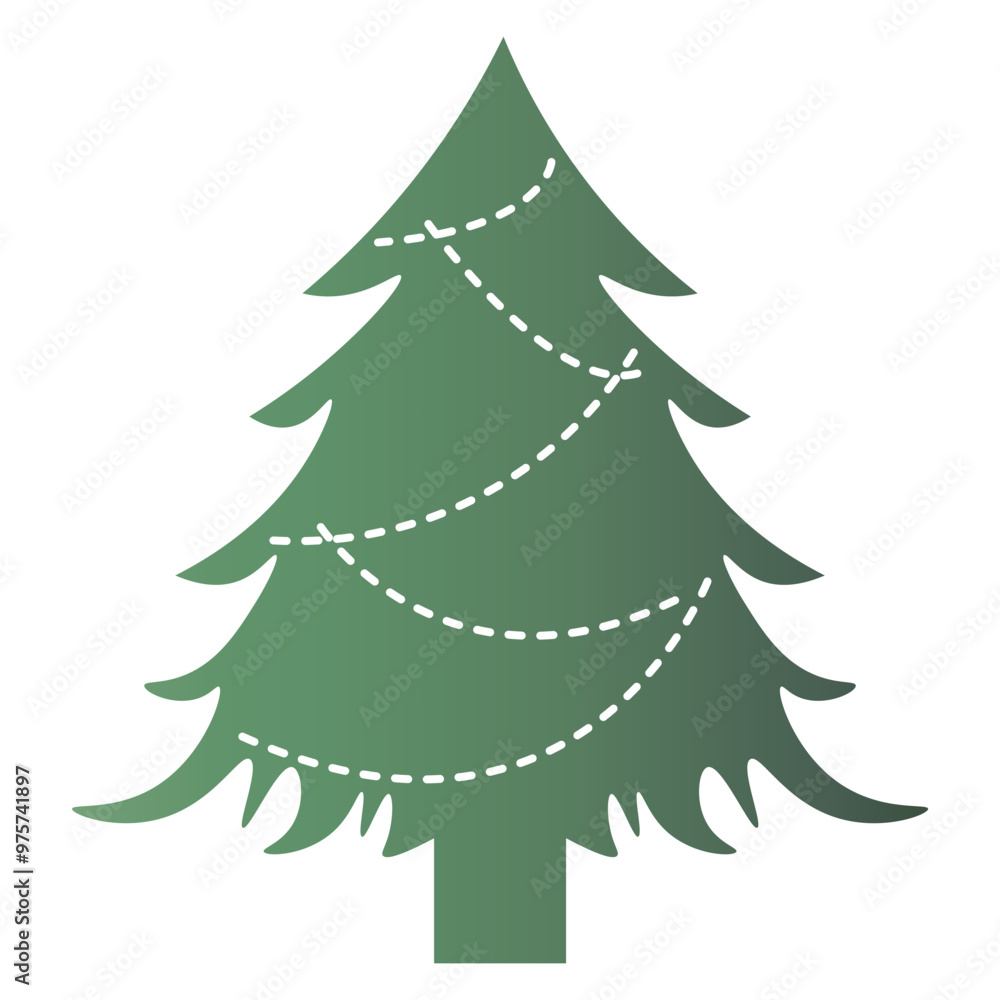 Fototapeta premium Green Christmas Tree Silhouette with Gradient Color. Vector Illustration on White Background