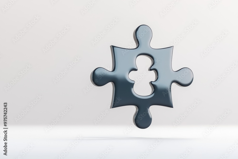 Obraz premium A 3D puzzle piece floating in mid-air, shiny and reflective surface, isolated on white background