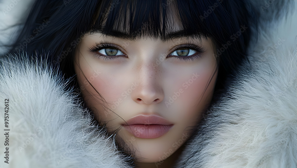 A close-up portrait of a woman with striking features, showcasing captivating eyes and soft, natural beauty in a warm fur wrap. A close-up portrait of a woman with striking features, showcasing captivating eyes and soft, natural beauty in a warm fur wrap.